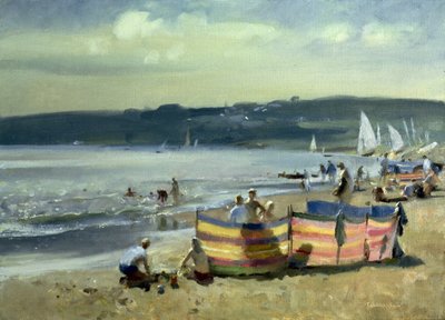 Kinder am Strand von Abersoch von Trevor Chamberlain